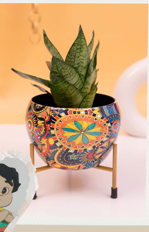 Mandala Print Plant Pot with Stand
